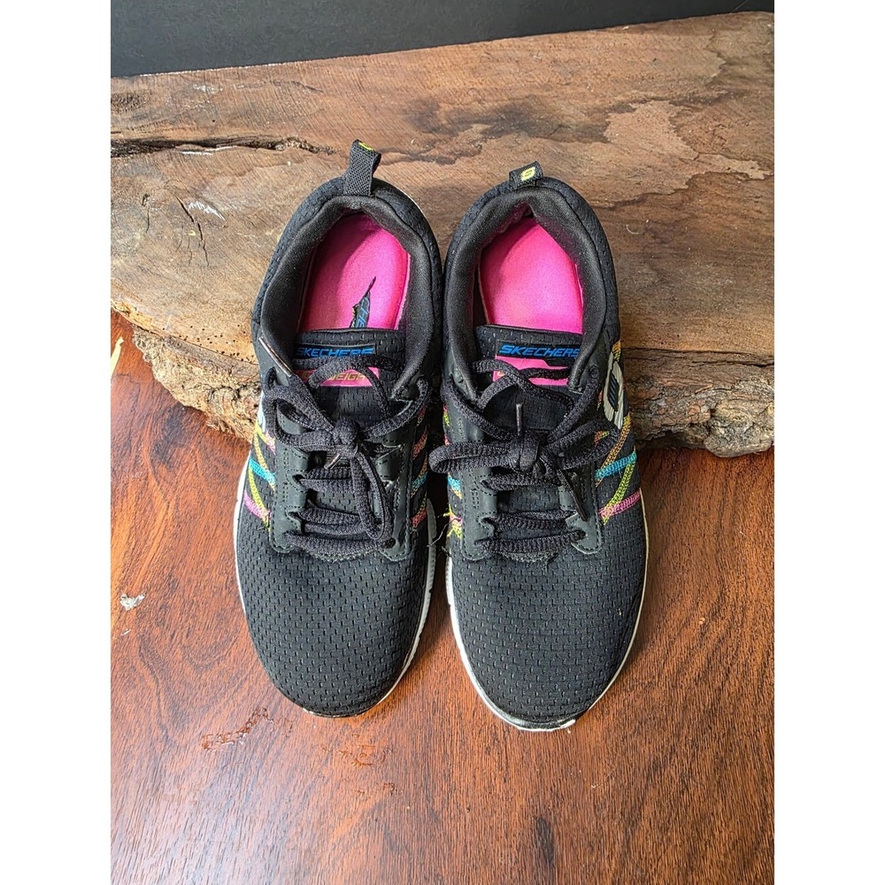 Skechers Athletic Flex Sole Sneakers Womens 7.5 Black Multi Lightweight 11885